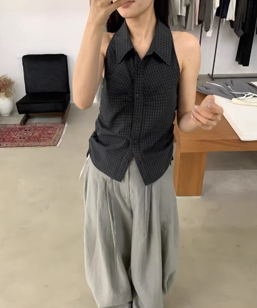 FAVORITO(ファヴォリート)の「ノースリーブチェック柄シャツ(シャツ/ブラウス・レディース・ホワイト/ブラック・F)」の10枚目の写真