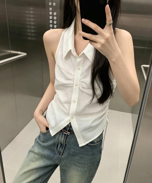 FAVORITO(ファヴォリート)の「ノースリーブチェック柄シャツ(シャツ/ブラウス・レディース・ホワイト/ブラック・F)」の7枚目の写真