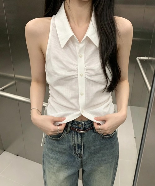 FAVORITO(ファヴォリート)の「ノースリーブチェック柄シャツ(シャツ/ブラウス・レディース・ホワイト/ブラック・F)」の6枚目の写真