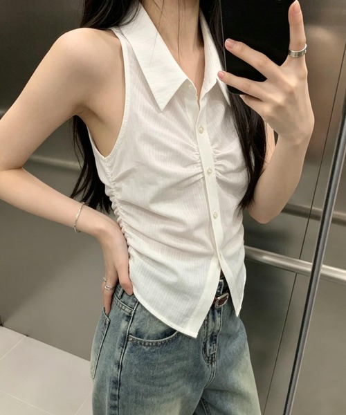 FAVORITO(ファヴォリート)の「ノースリーブチェック柄シャツ(シャツ/ブラウス・レディース・ホワイト/ブラック・F)」の5枚目の写真