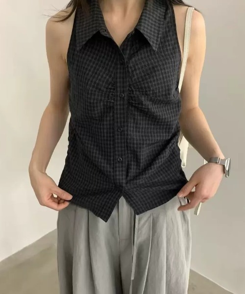 FAVORITO(ファヴォリート)の「ノースリーブチェック柄シャツ(シャツ/ブラウス・レディース・ホワイト/ブラック・F)」の8枚目の写真