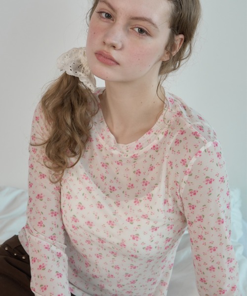 Birthday room(バースデイルーム)の「小花柄シアートップス/Sheer top with a small floral print(Tシャツ/カットソー・レディース・ピンク/ライトブルー・FREE)」の14枚目の写真