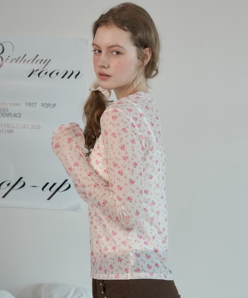 Birthday room(バースデイルーム)の「小花柄シアートップス/Sheer top with a small floral print(Tシャツ/カットソー・レディース・ピンク/ライトブルー・FREE)」の16枚目の写真