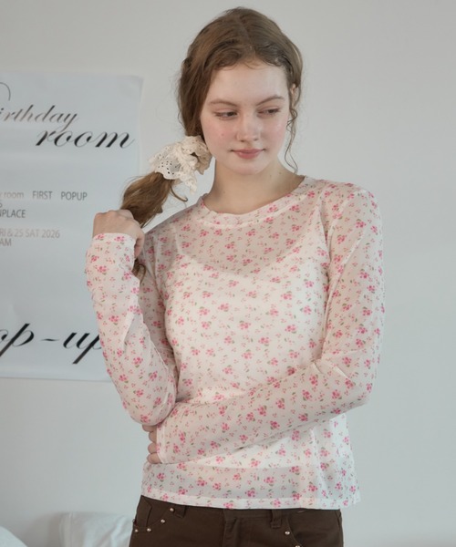 Birthday room(バースデイルーム)の「小花柄シアートップス/Sheer top with a small floral print(Tシャツ/カットソー・レディース・ピンク/ライトブルー・FREE)」の17枚目の写真
