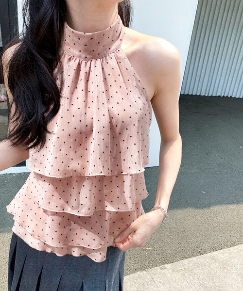 FREE STYLISTS(フリー スタイリスト)の「ドット柄 ホルターネック ペプラム トップス(シャツ/ブラウス・レディース・オフホワイト/ピンク/ホワイト・L/M)」の20枚目の写真