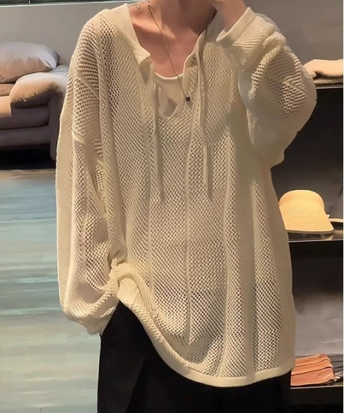 DOUBLE STEAL(ダブルスティール)の「DSメッシュニットフーディープルオーバー(パーカー・メンズ・ホワイト/ブラック・X-LARGE/LARGE/MEDIUM/SMALL)」の4枚目の写真
