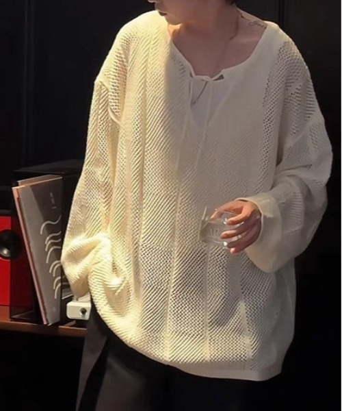 DOUBLE STEAL(ダブルスティール)の「DSメッシュニットフーディープルオーバー(パーカー・メンズ・ホワイト/ブラック・X-LARGE/LARGE/MEDIUM/SMALL)」の5枚目の写真