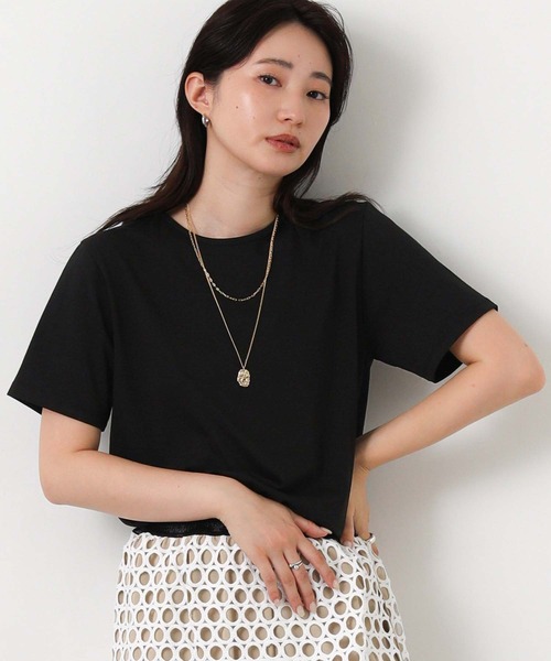 Gready Brilliant(グレディブリリアン)の「クルーネック無地Tシャツ(Tシャツ/カットソー・レディース・オフホワイト/ブラック・38)」の2枚目の写真