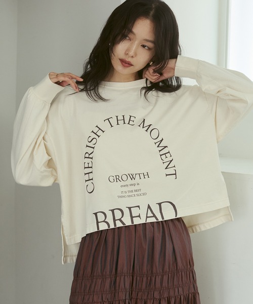hunch(ハンチ)の「ピグメント染め ロゴロンT(Tシャツ/カットソー・レディース・パープル/ベージュ/チャコール/グレー・FREE)」の1枚目の写真