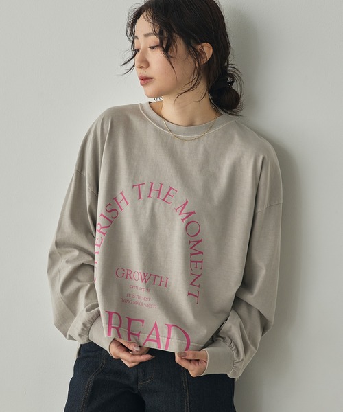 hunch(ハンチ)の「ピグメント染め ロゴロンT(Tシャツ/カットソー・レディース・パープル/ベージュ/チャコール/グレー・FREE)」の2枚目の写真