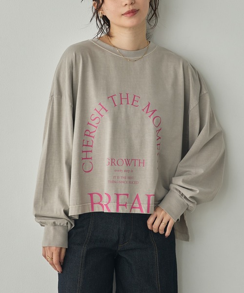 hunch(ハンチ)の「ピグメント染め ロゴロンT(Tシャツ/カットソー・レディース・パープル/ベージュ/チャコール/グレー・FREE)」の9枚目の写真