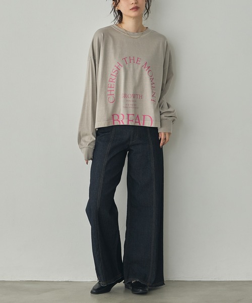 hunch(ハンチ)の「ピグメント染め ロゴロンT(Tシャツ/カットソー・レディース・パープル/ベージュ/チャコール/グレー・FREE)」の5枚目の写真