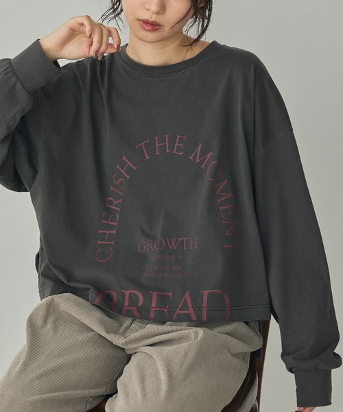 hunch(ハンチ)の「ピグメント染め ロゴロンT(Tシャツ/カットソー・レディース・パープル/ベージュ/チャコール/グレー・FREE)」の20枚目の写真
