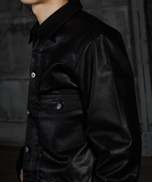LANDNESS(ランドネス)の「【LANDNESS/ランドネス】Coated Denim Type 1 Jacket/コーティッドデニム 1stタイプジャケット(デニムジャケット・メンズ・ブラック・M/S/L)」の7枚目の写真