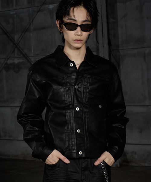 LANDNESS(ランドネス)の「【LANDNESS/ランドネス】Coated Denim Type 1 Jacket/コーティッドデニム 1stタイプジャケット(デニムジャケット・メンズ・ブラック・M/S/L)」の3枚目の写真