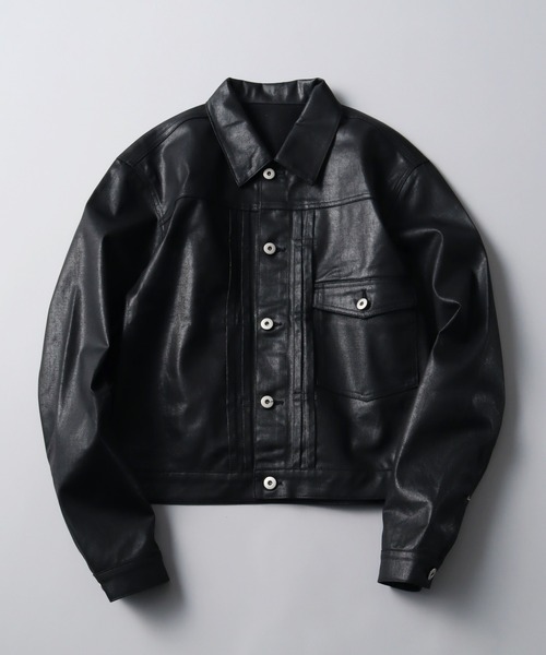 LANDNESS(ランドネス)の「【LANDNESS/ランドネス】Coated Denim Type 1 Jacket/コーティッドデニム 1stタイプジャケット(デニムジャケット・メンズ・ブラック・M/S/L)」の2枚目の写真