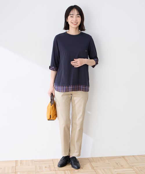DECOY SINCE 1981(デコイシンスイチキュウハチイチ)の「【chiyoさんコラボ】ロンドンマーチチェックドッキング7分袖プルオーバー【オーガニックコットンブレンド】(Tシャツ/カットソー・レディース・レッド/ネイビー・M/L/LL/3L/4L)」の11枚目の写真