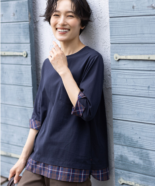 DECOY SINCE 1981(デコイシンスイチキュウハチイチ)の「【chiyoさんコラボ】ロンドンマーチチェックドッキング7分袖プルオーバー【オーガニックコットンブレンド】(Tシャツ/カットソー・レディース・レッド/ネイビー・M/L/LL/3L/4L)」の17枚目の写真