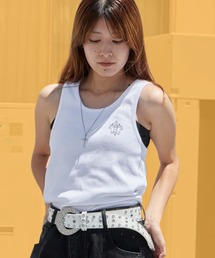 ラインストーンジャストフィットテレコタンクトップ メンズ レディース 秋服 2026年秋冬