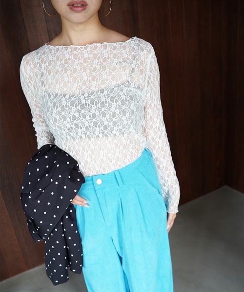 SANSeLF（サンセルフ）の「【SANSeLF】レースシアートップス saw26a033（その他トップス・レディース・ブルー/ブラック/ホワイト/ピンク・FREE）」の2枚目の写真