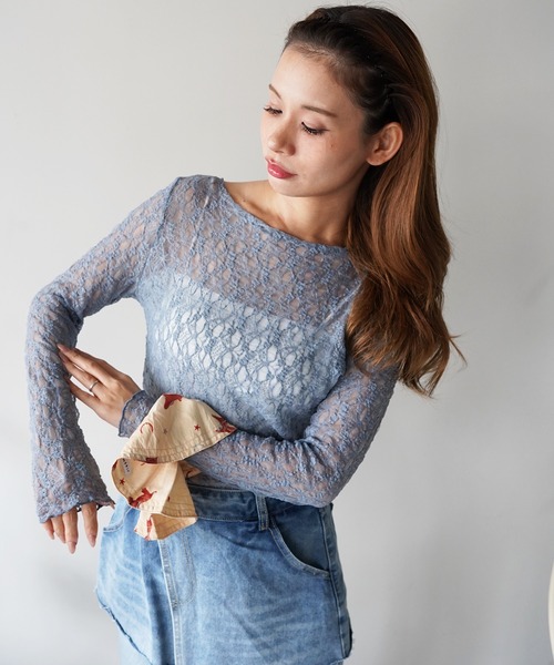SANSeLF（サンセルフ）の「【SANSeLF】レースシアートップス saw26a033（その他トップス・レディース・ブルー/ブラック/ホワイト/ピンク・FREE）」の3枚目の写真