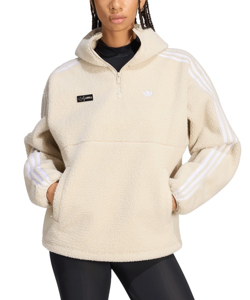 adidas(アディダス)の「adidas/アディダス adidas Originals by JENNIE BLACK PINK/POLAR FLEECE 1/4 ZIP HOODIE(パーカー・レディース・サックスブルー/ブラック/ベージュ・SMALL/MEDIUM/LARGE/X-LARGE)」の2枚目の写真