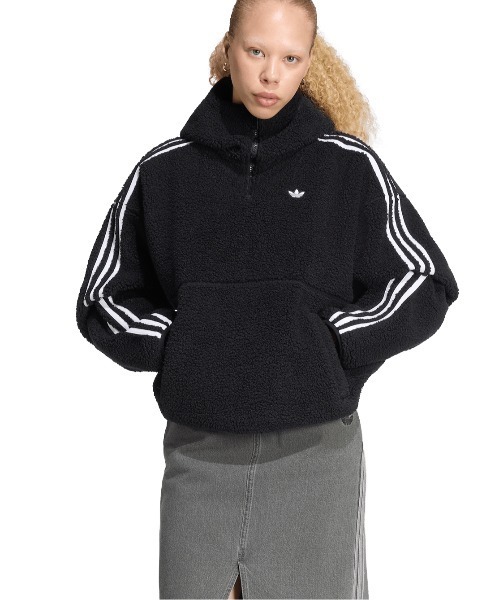 adidas(アディダス)の「adidas/アディダス adidas Originals by JENNIE BLACK PINK/POLAR FLEECE 1/4 ZIP HOODIE(パーカー・レディース・サックスブルー/ブラック/ベージュ・SMALL/MEDIUM/LARGE/X-LARGE)」の8枚目の写真