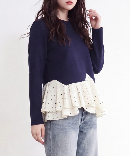 TRUDEA（トルディア）の「スフレドットティアードプルオーバー（Tシャツ/カットソー・レディース・ネイビー/ブラウン/アイボリー・MEDIUM/LARGE）」の5枚目の写真