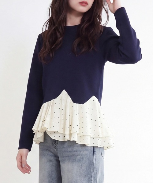 TRUDEA（トルディア）の「スフレドットティアードプルオーバー（Tシャツ/カットソー・レディース・ネイビー/ブラウン/アイボリー・MEDIUM/LARGE）」の6枚目の写真