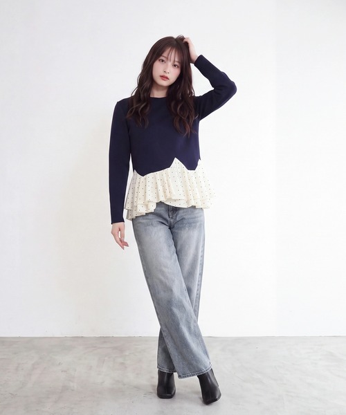 TRUDEA（トルディア）の「スフレドットティアードプルオーバー（Tシャツ/カットソー・レディース・ネイビー/ブラウン/アイボリー・MEDIUM/LARGE）」の7枚目の写真