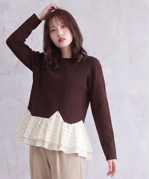 TRUDEA（トルディア）の「スフレドットティアードプルオーバー（Tシャツ/カットソー・レディース・ネイビー/ブラウン/アイボリー・MEDIUM/LARGE）」の9枚目の写真