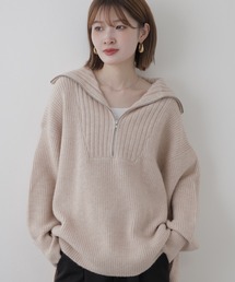 ビッグカラー風 ハーフZIP プルオーバーもっちり ニット トップス