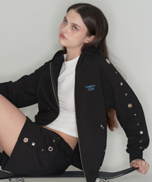 Studded set zip up hoodie - Black