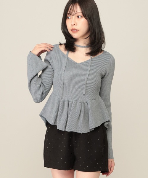 Heather(ヘザー)の「タイ付きペプラムニット 1084510(ニット/セーター・レディース・アイボリー/ブラック/グレー・FREE)」の3枚目の写真