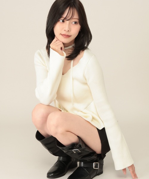 Heather(ヘザー)の「タイ付きペプラムニット 1084510(ニット/セーター・レディース・アイボリー/ブラック/グレー・FREE)」の6枚目の写真
