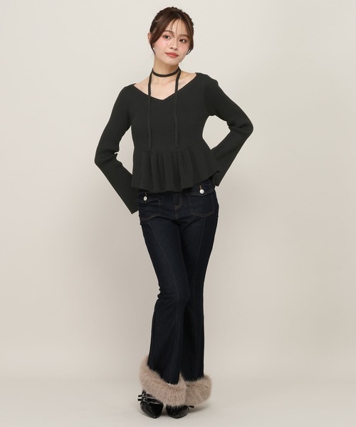 Heather(ヘザー)の「タイ付きペプラムニット 1084510(ニット/セーター・レディース・アイボリー/ブラック/グレー・FREE)」の8枚目の写真