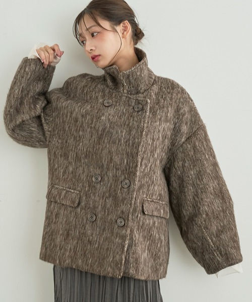 mil(ミル)の「シャギー Pコート 【588238】(ピーコート・レディース・ダークグレー/ブラウン/アイボリー・S/XS)」の3枚目の写真
