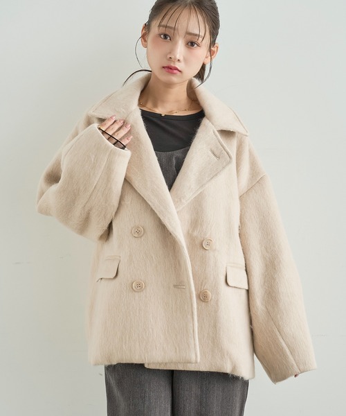 mil(ミル)の「シャギー Pコート 【588238】(ピーコート・レディース・ダークグレー/ブラウン/アイボリー・S/XS)」の1枚目の写真