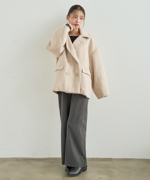 mil(ミル)の「シャギー Pコート 【588238】(ピーコート・レディース・ダークグレー/ブラウン/アイボリー・S/XS)」の7枚目の写真