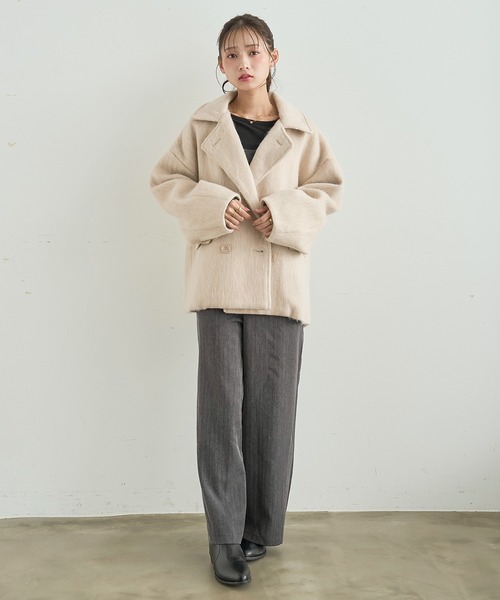 mil(ミル)の「シャギー Pコート 【588238】(ピーコート・レディース・ダークグレー/ブラウン/アイボリー・S/XS)」の9枚目の写真