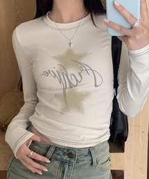 lilful（リルフル）の「【26年秋冬新作】Y2K ぼかしスターロゴ 配色ステッチロンT（Tシャツ/カットソー）」