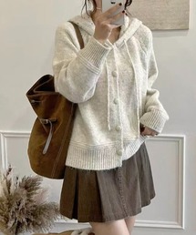【秋冬新作】ドットボタン前開きニットパーカー
