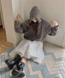 【秋冬新作】ドットボタン前開きニットパーカー