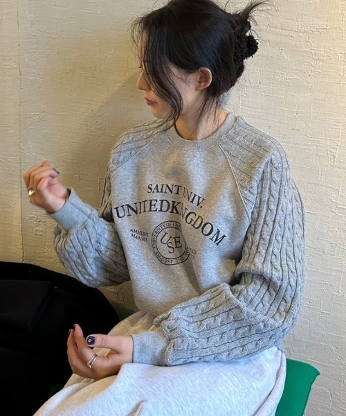 Aelina（エリナ）の「プリント切り替えクルーネックトレーナー（スウェット・レディース・ダークブルー/ライトグレー/ダークグレー・FREE）」の19枚目の写真