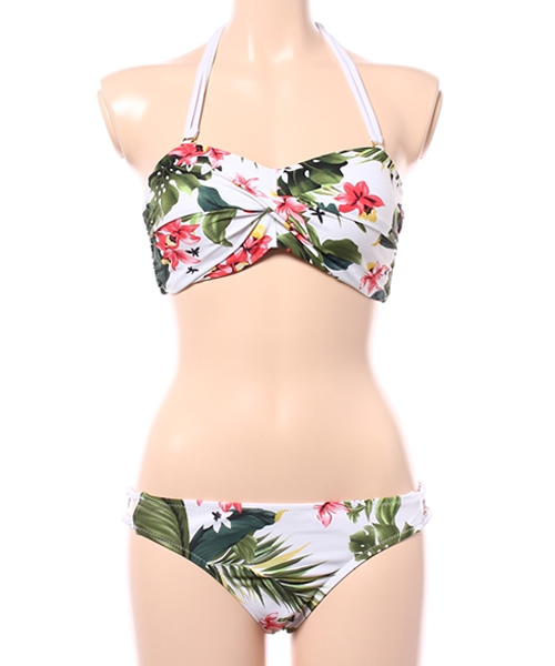 Re:EDIT（リエディ）の「[3点セット]レースロンパース付きリゾート花柄ビキニ[春夏新作][Re:EDIT/リエディ]（水着・レディース・ホワイト/イエロー/ブルー・MEDIUM）」の2枚目の写真