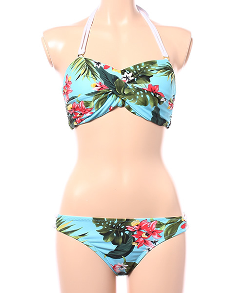 Re:EDIT（リエディ）の「[3点セット]レースロンパース付きリゾート花柄ビキニ[春夏新作][Re:EDIT/リエディ]（水着・レディース・ホワイト/イエロー/ブルー・MEDIUM）」の3枚目の写真