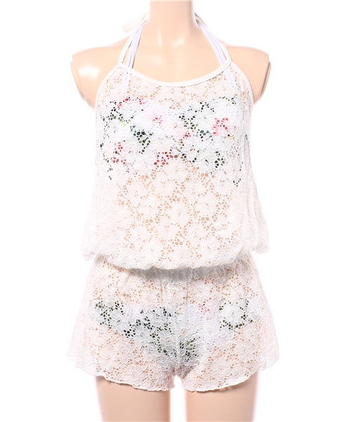 Re:EDIT（リエディ）の「[3点セット]レースロンパース付きリゾート花柄ビキニ[春夏新作][Re:EDIT/リエディ]（水着・レディース・ホワイト/イエロー/ブルー・MEDIUM）」の5枚目の写真