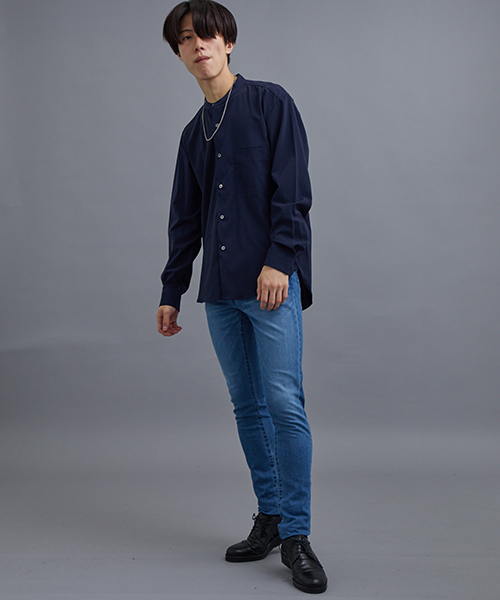 STUDIOUS（ステュディオス）の「リネコ2WAYバンドカラーシャツ（シャツ/ブラウス・メンズ・ネイビー/オレンジ・1/2）」の11枚目の写真