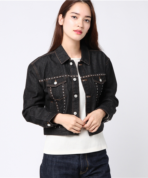 WEGO（ウィゴー）の「WEGO/スタッズ付きクロップドGジャン（デニムジャケット・レディース・ブラック/インディゴブルー・FREE）」の16枚目の写真