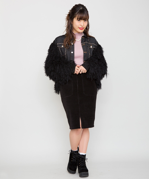 WEGO（ウィゴー）の「WEGO/スタッズ付きクロップドGジャン（デニムジャケット・レディース・ブラック/インディゴブルー・FREE）」の18枚目の写真